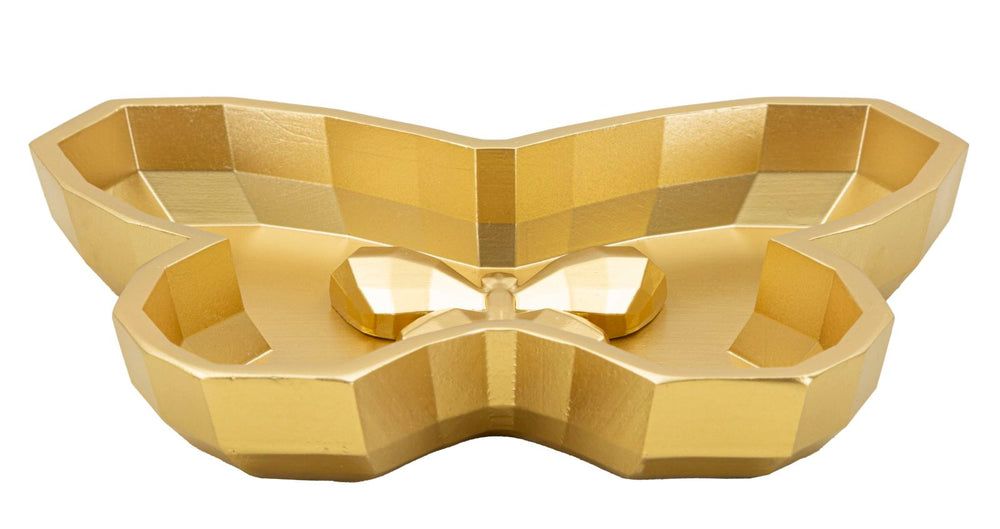 Arany színű, pillangó alakú tálca – dekoratív kiegészítő