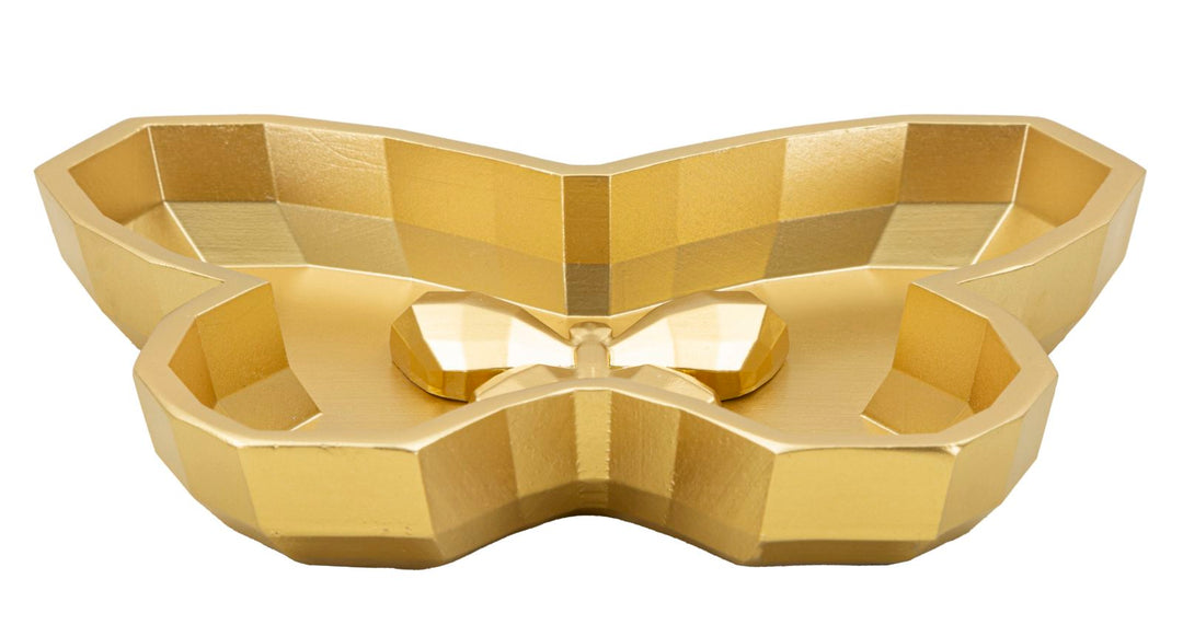 Arany színű, pillangó alakú tálca – dekoratív kiegészítő