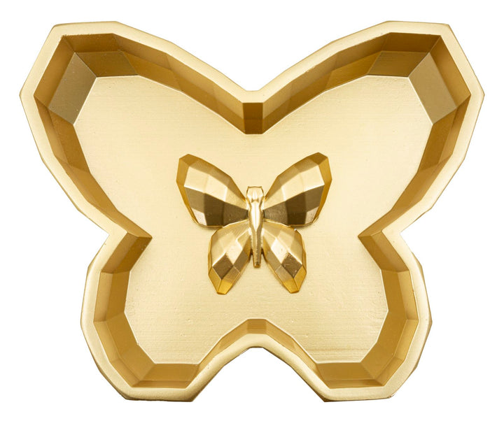 Arany színű, pillangó alakú tálca – dekoratív kiegészítő