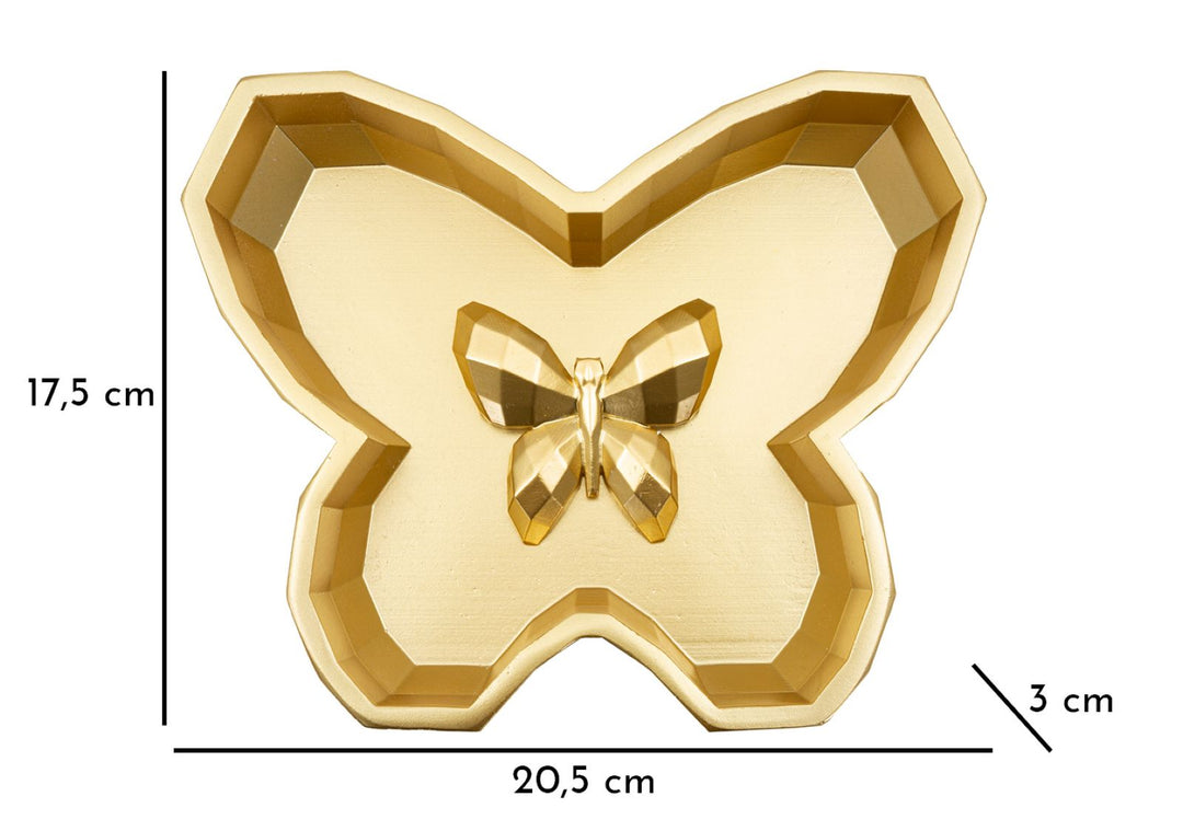 Arany színű, pillangó alakú tálca – dekoratív kiegészítő