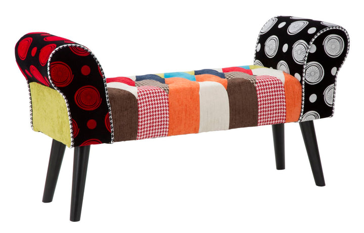 Patchwork kárpitozott pad – többszínű előszobai ülőpad