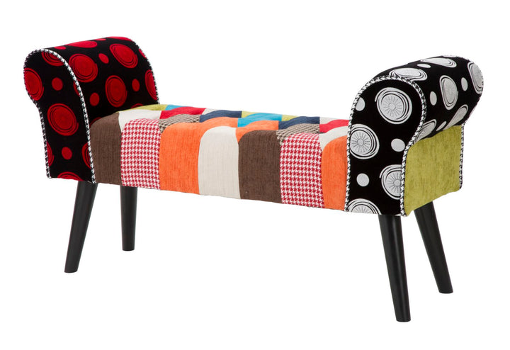 Patchwork kárpitozott pad – többszínű előszobai ülőpad