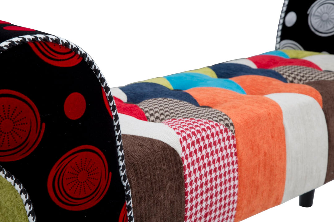 Patchwork kárpitozott pad – többszínű előszobai ülőpad
