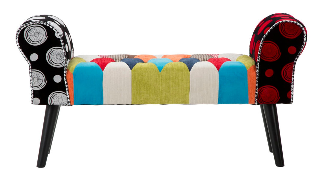 Patchwork kárpitozott pad – többszínű előszobai ülőpad