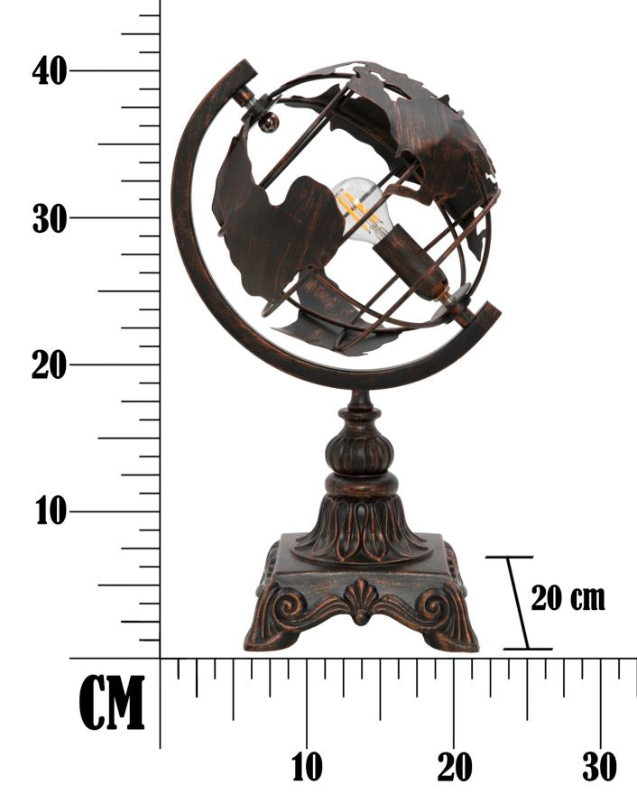 Vintage földgömb asztali lámpa fém talppal – World Industry dizájn