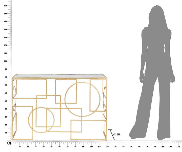 Aranyszínű Fém és Üveg Geometrikus Konzolasztal