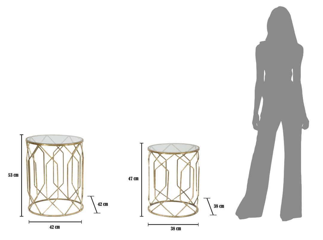 Fém és Üveg Aranyszínű Geometrikus Kisasztal 2 db-os Szettben