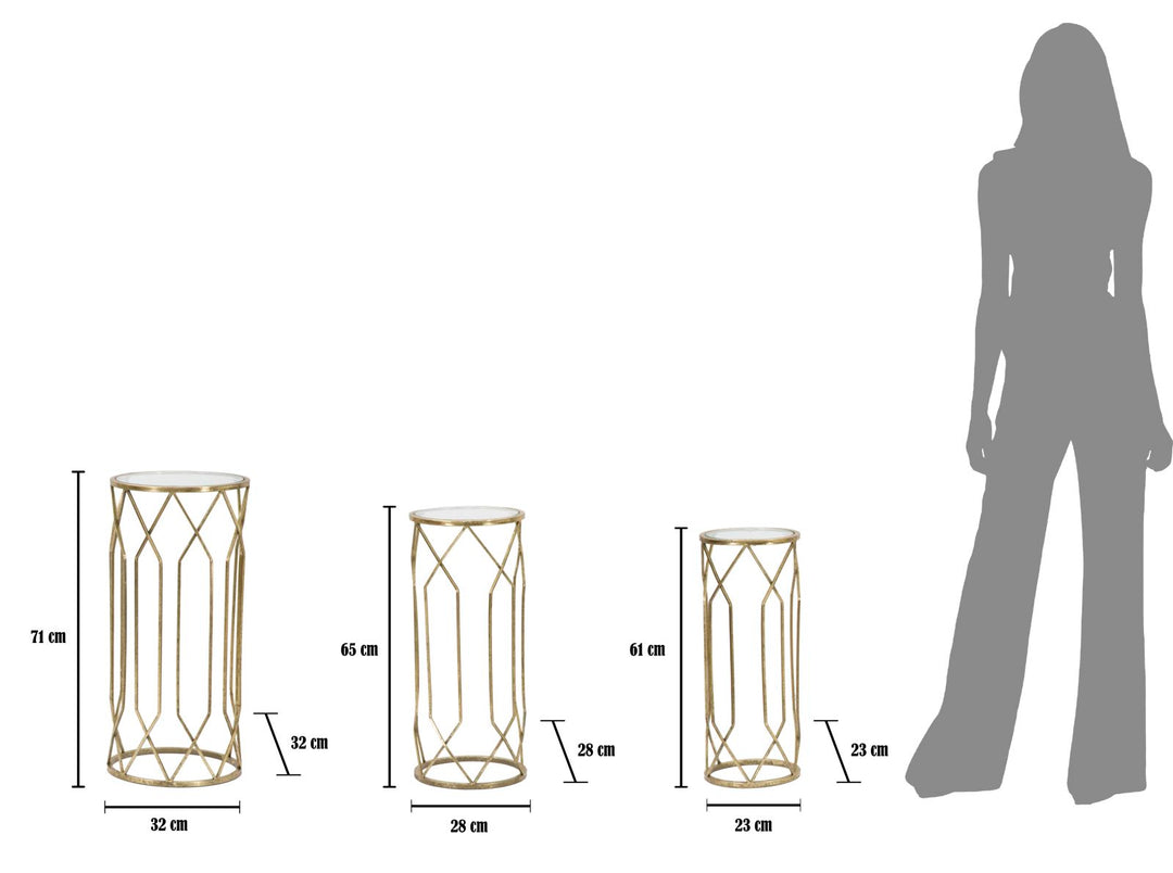 Fém és Üveg Aranyszínű Geometrikus Kisasztal 3 db-os Szettben