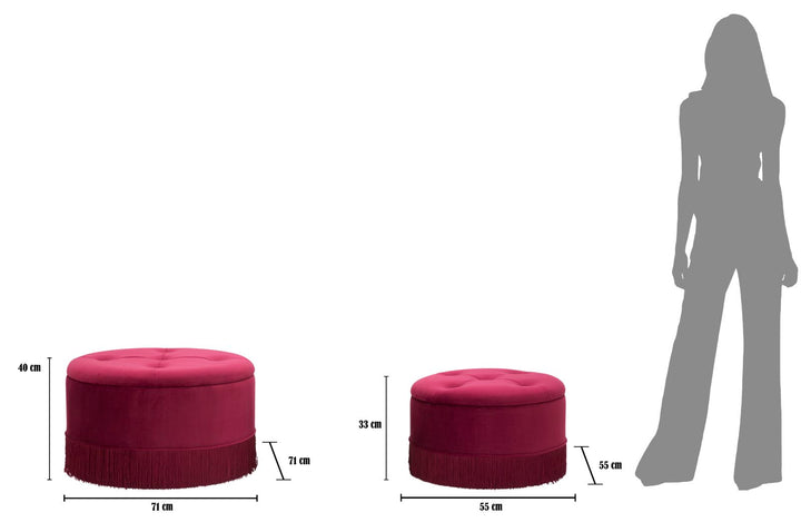 Bordó színű bársony puffok (2 db) – tárolós ottomán pár