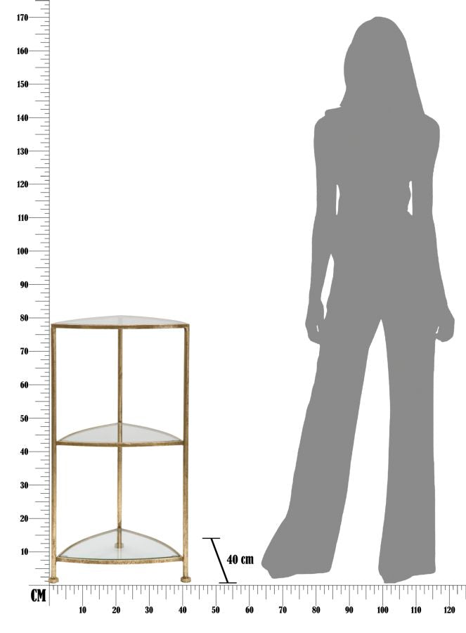 Aranyszínű Fém és Üveg Kisasztal 3 Polccal