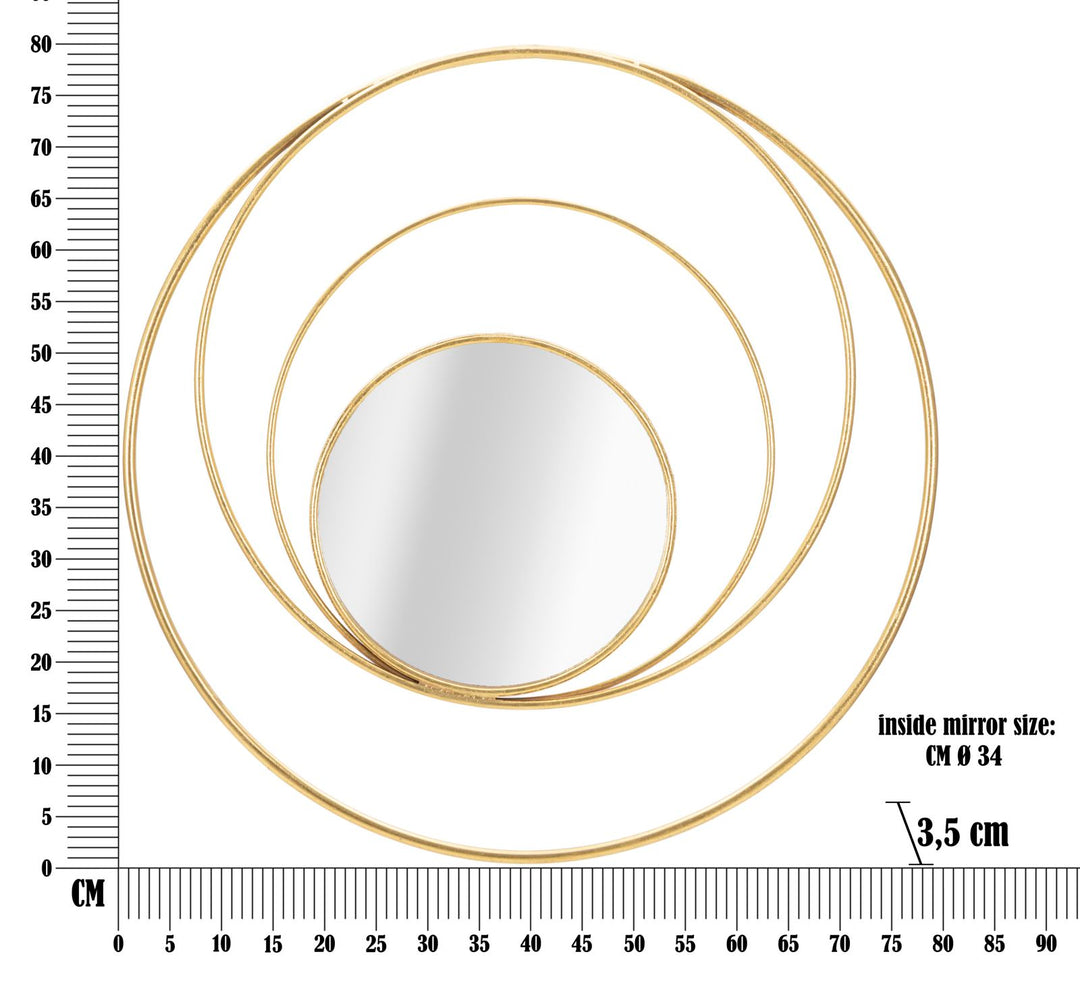 Aranyszínű Fém Kerek Geometrikus Körökkel díszített Falitükör