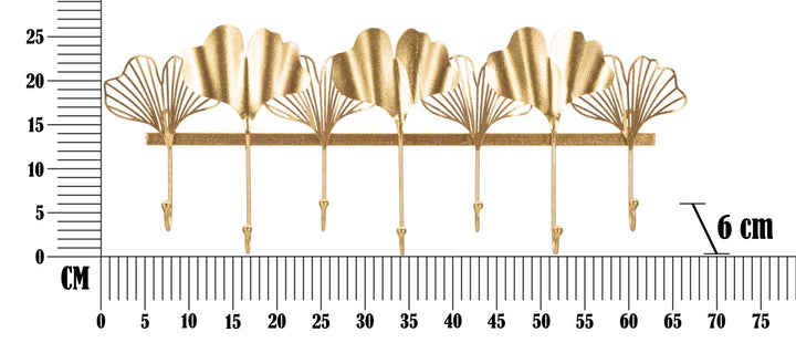 Aranyszínű Fém Levélmintás Fali Fogas 7 Akasztóval
