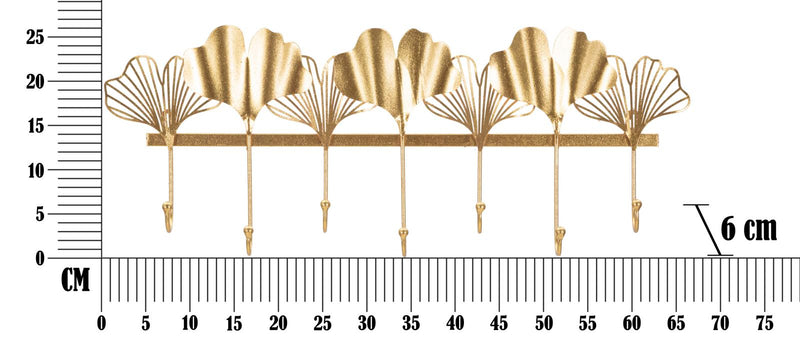 Aranyszínű Fém Levélmintás Fali Fogas 7 Akasztóval