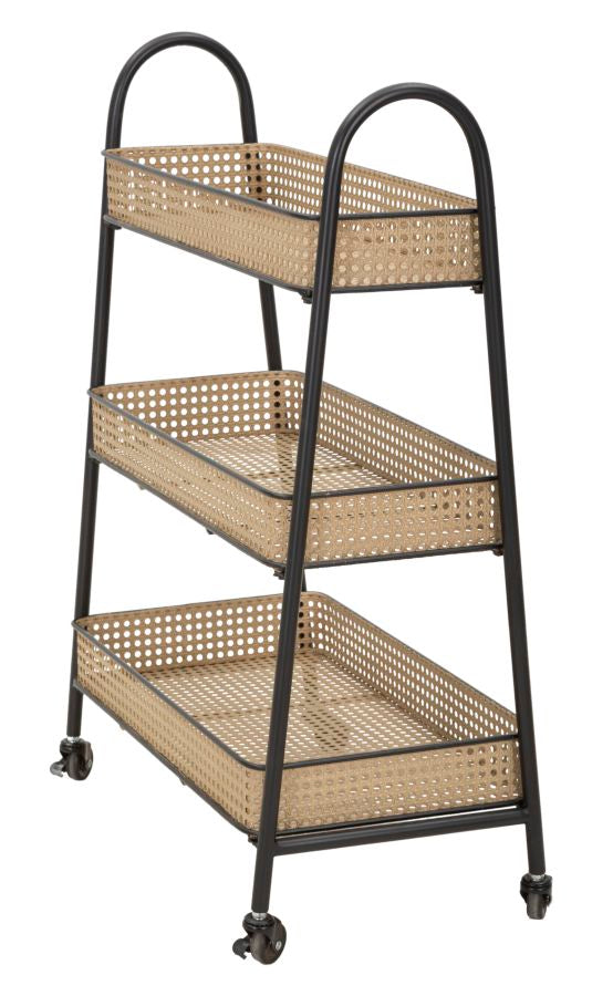 Háromszintes rattan szervírozókocsi arany színű fém vázzal – Fuji