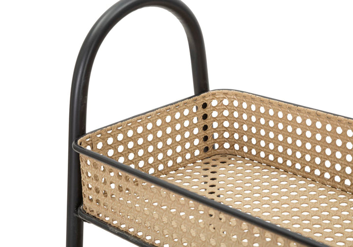 Háromszintes rattan szervírozókocsi arany színű fém vázzal – Fuji