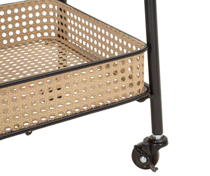 Háromszintes rattan szervírozókocsi arany színű fém vázzal – Fuji