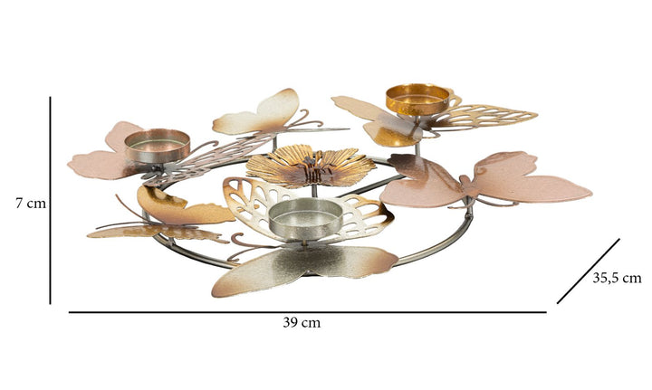 Fém Virágos és Pillangós 4 darabos Gyertyatartó