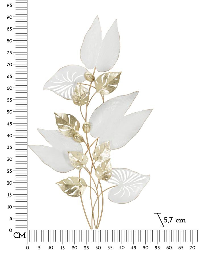 Aranyszínű és Fehér Fém Virág és Levélmintás Fali Dekoráció