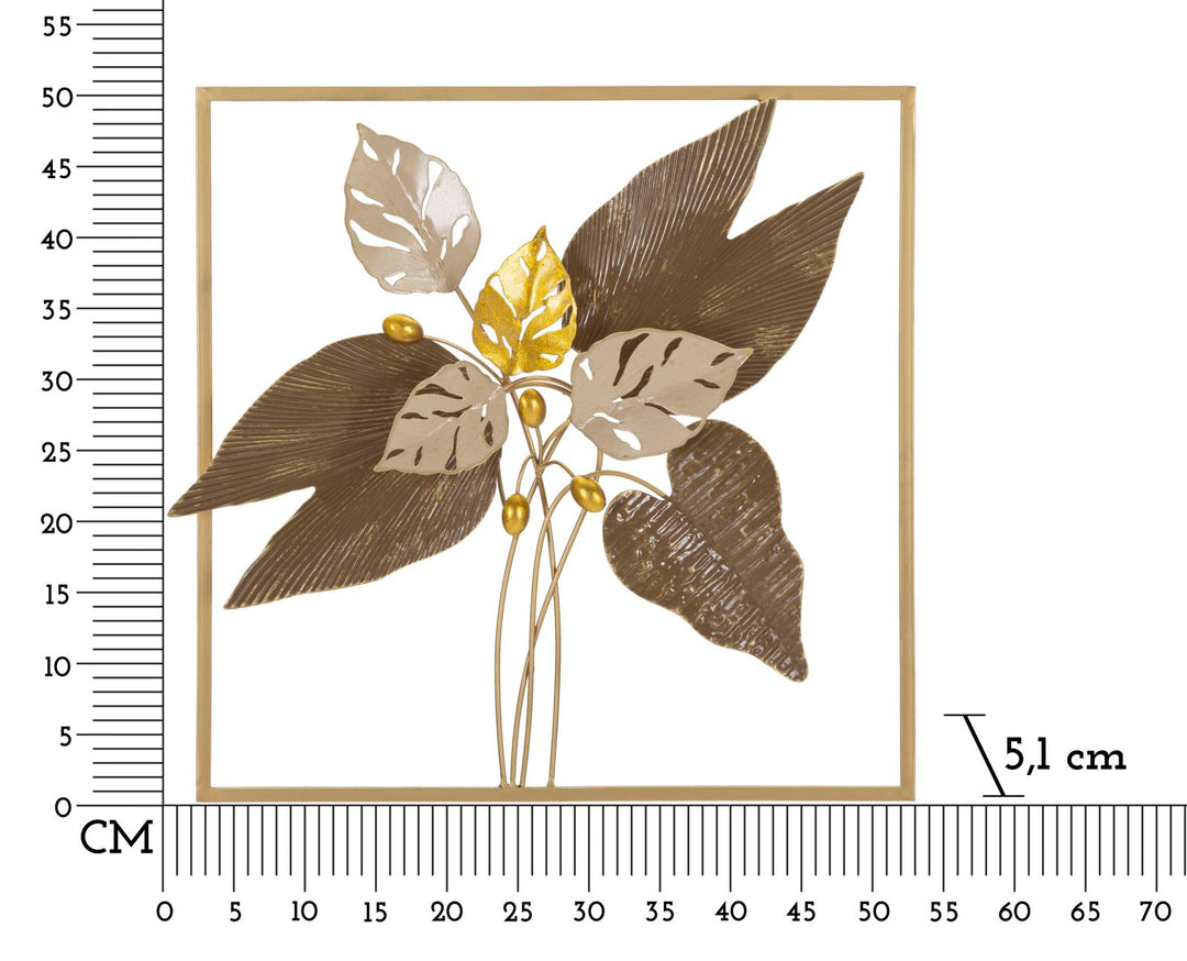 Fém Levélmintás Fali Dekoráció Szögletes Keretben