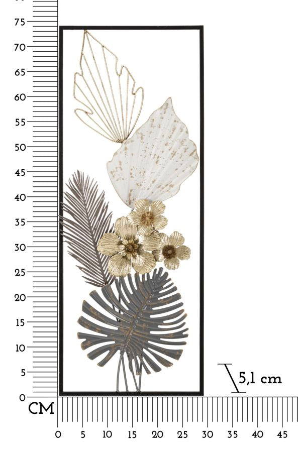 Trópusi Levélmintás Fém Fali Dekoráció Szögletes Keretben