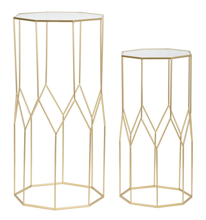 2 db üveg kisasztal arany színű kerettel – New Glass