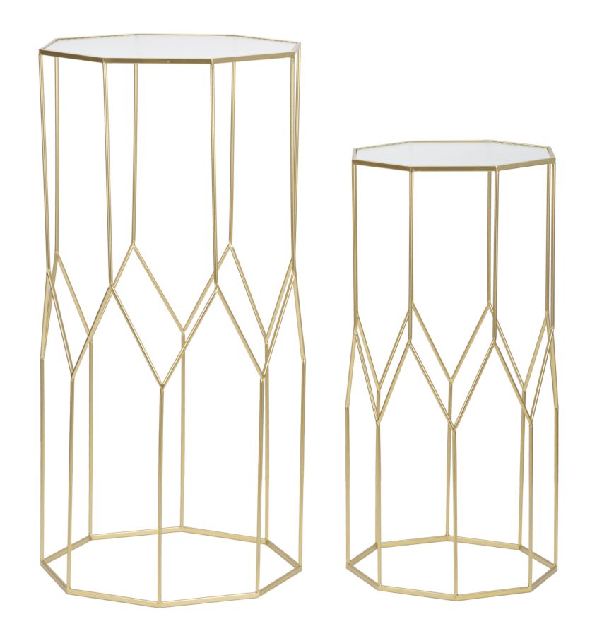 2 db üveg kisasztal arany színű kerettel – New Glass