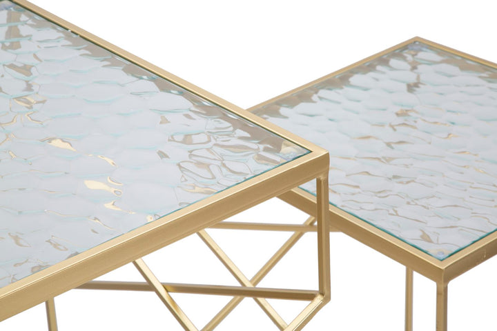 Arany színű fém kisasztalok üveglappal – Glassy Coppia