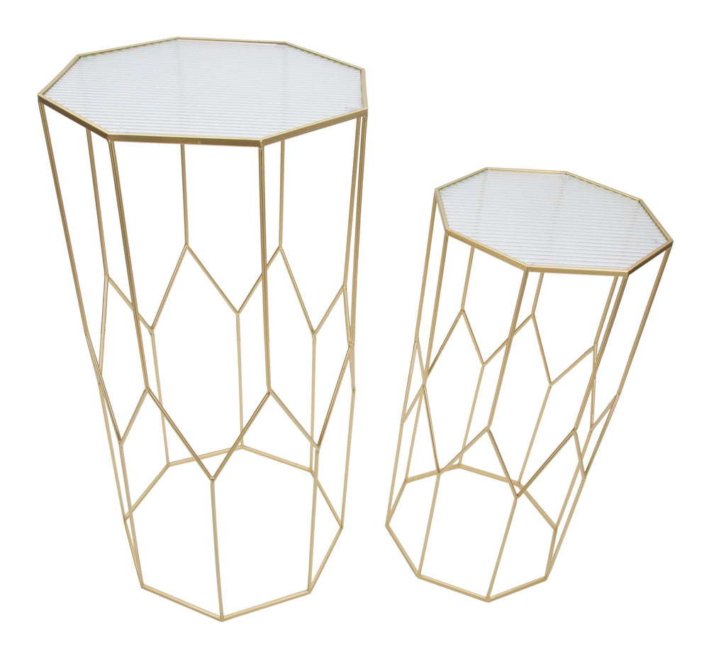 2 db üveg kisasztal arany színű kerettel – New Glass