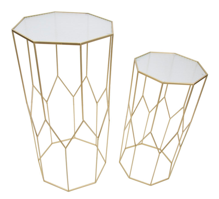 2 db üveg kisasztal arany színű kerettel – New Glass