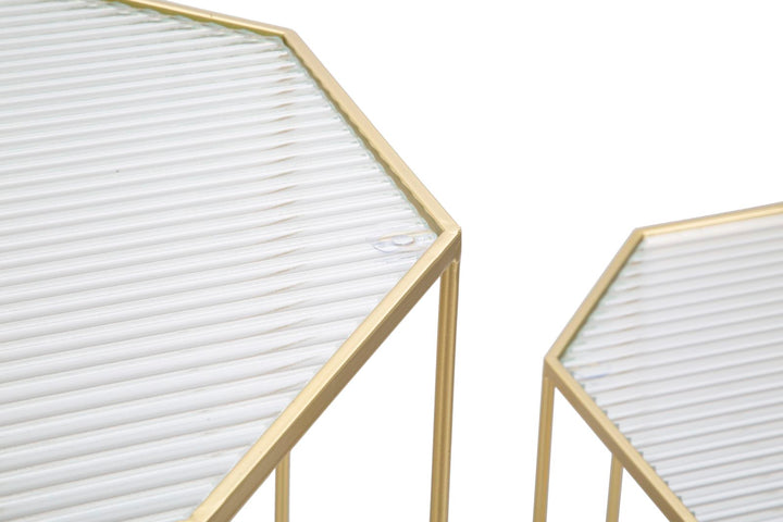 2 db üveg kisasztal arany színű kerettel – New Glass