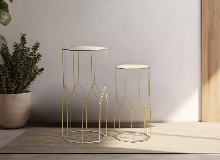 2 db üveg kisasztal arany színű kerettel – New Glass