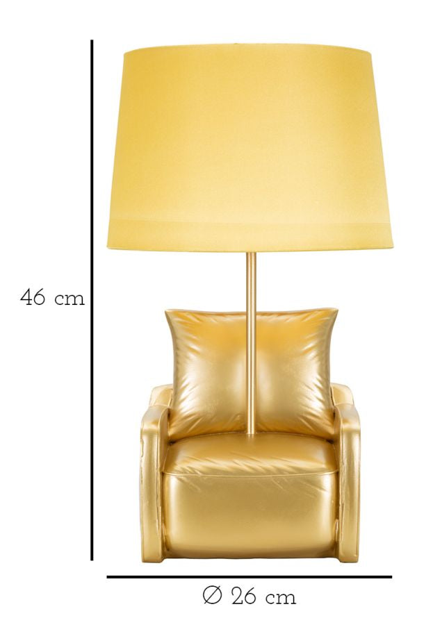 Sárga színű, mid-century stílusú asztali lámpa textilernyővel – retro akcent
