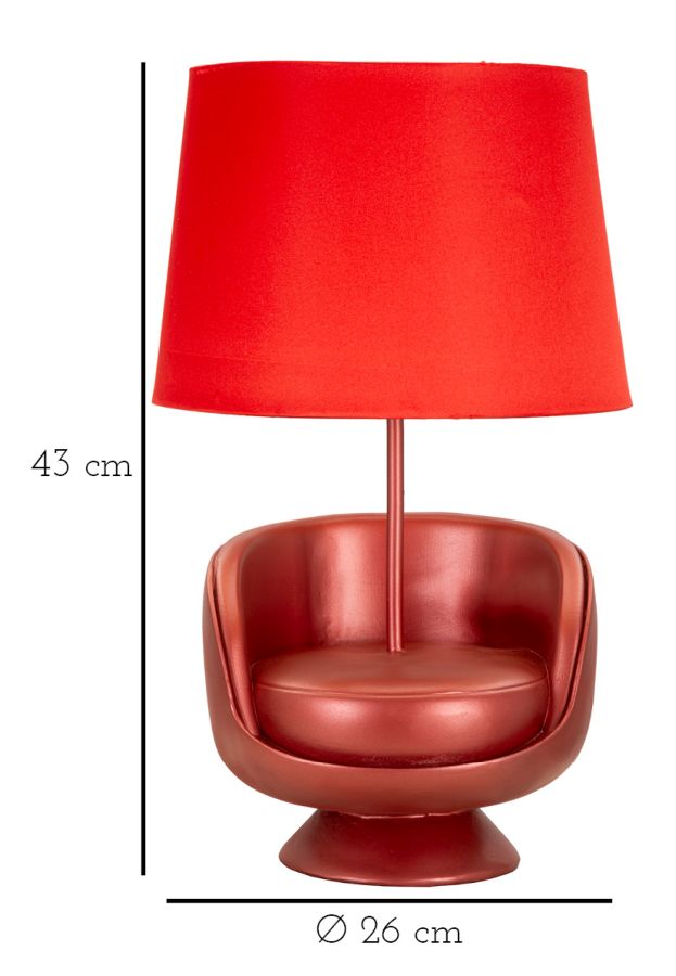 Piros színű, mid-century stílusú asztali lámpa textilernyővel – retro akcent