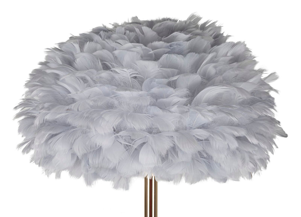 Szürke színű, karcsú állólámpa tollas ernyővel – Feathers kollekció