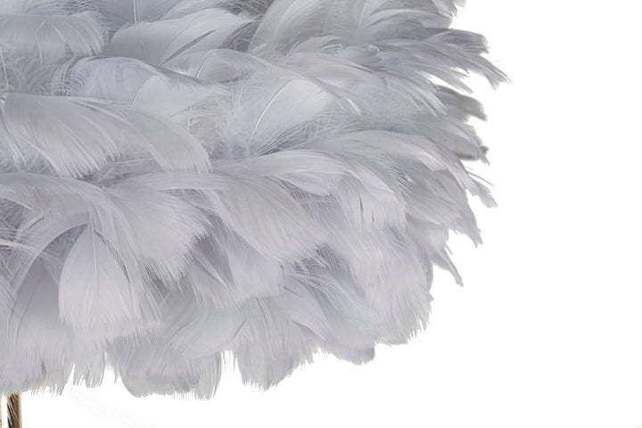 Szürke színű, karcsú állólámpa tollas ernyővel – Feathers kollekció