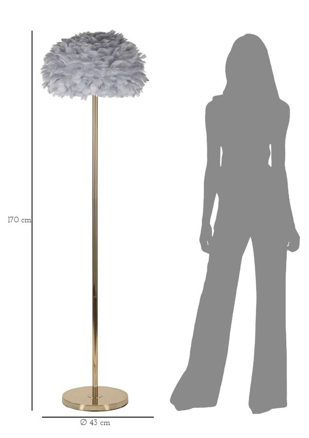 Szürke színű, karcsú állólámpa tollas ernyővel – Feathers kollekció