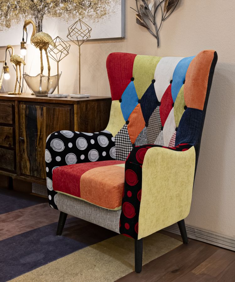 Patchwork kárpitozott fotel – többszínű díszfotel