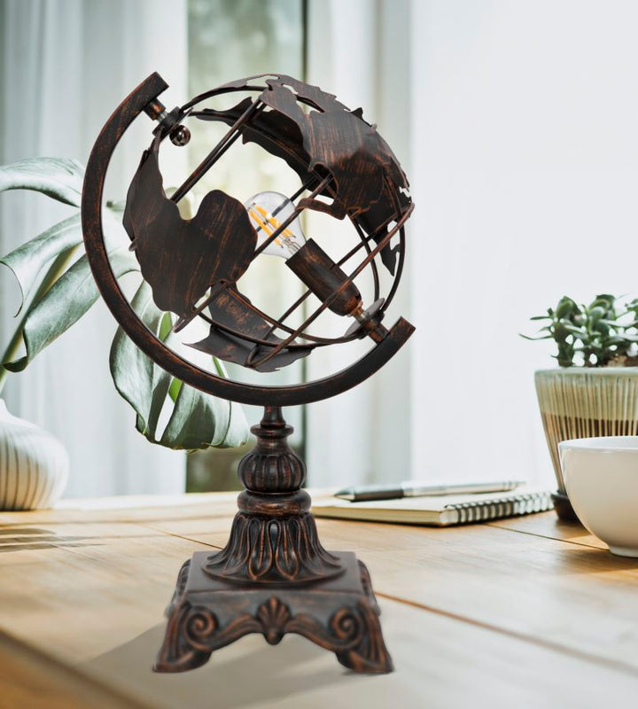 Vintage földgömb asztali lámpa fém talppal – World Industry dizájn