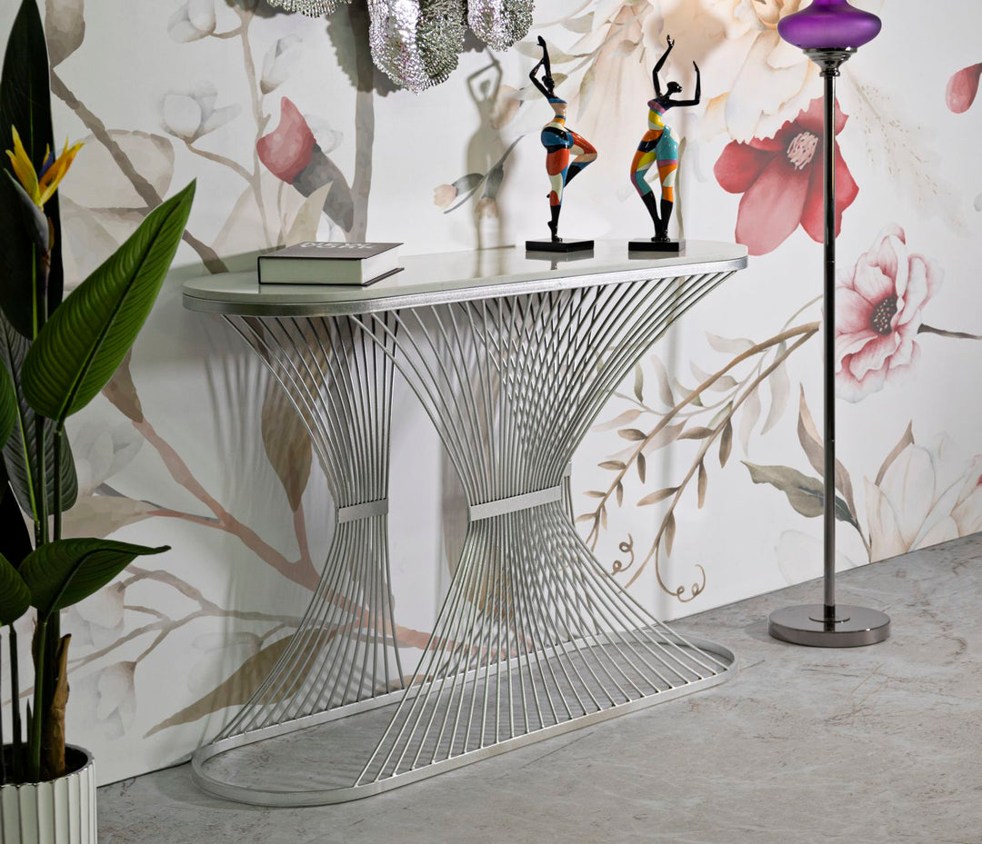Műmárvány konzolasztal fém vázzal – Stripe modern előszobaasztal