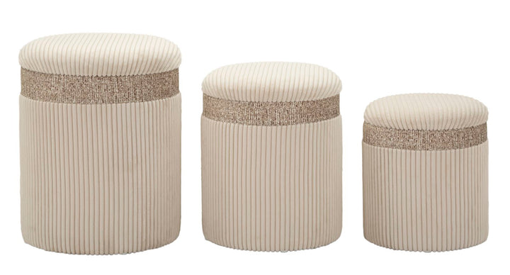 3 db krémszínű kárpitozott tárolópuff – Curtain kollekció