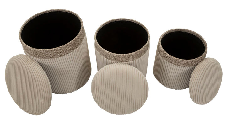 3 db krémszínű kárpitozott tárolópuff – Curtain kollekció
