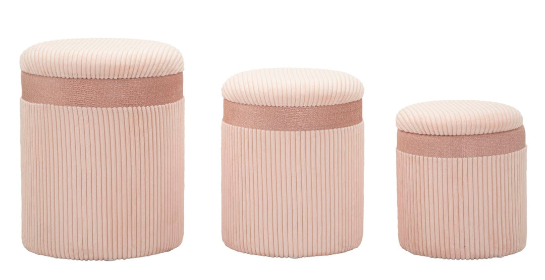 3 db rózsaszínű kárpitozott tárolópuff – Curtain Box kollekció