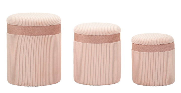 3 db rózsaszínű kárpitozott tárolópuff – Curtain Box kollekció