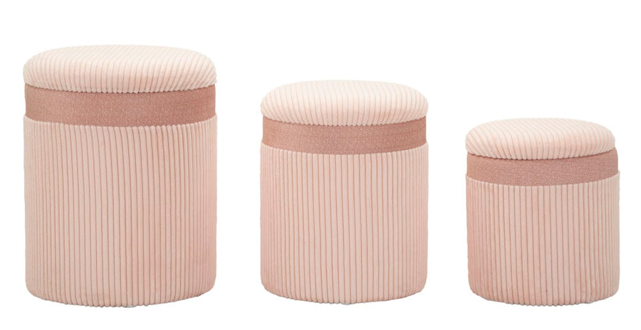 3 db rózsaszínű kárpitozott tárolópuff – Curtain Box kollekció