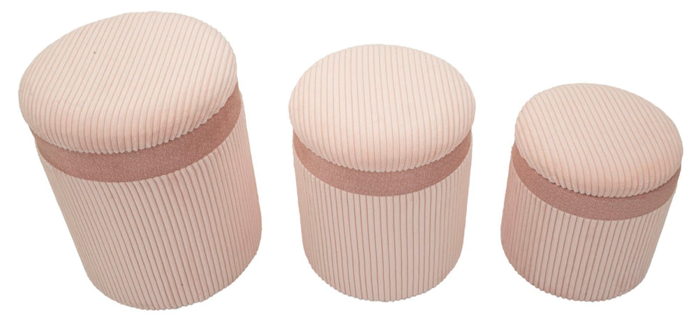 3 db rózsaszínű kárpitozott tárolópuff – Curtain Box kollekció