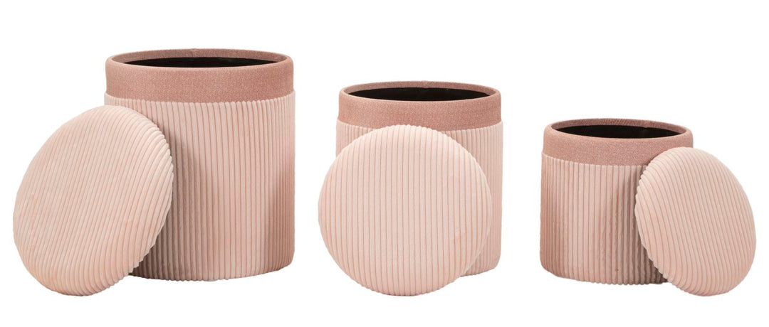 3 db rózsaszínű kárpitozott tárolópuff – Curtain Box kollekció
