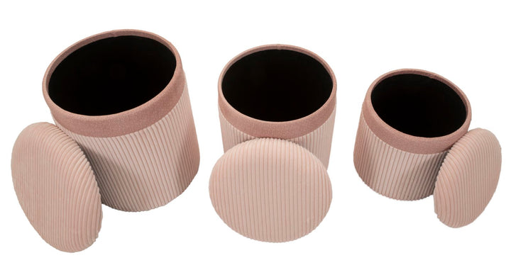 3 db rózsaszínű kárpitozott tárolópuff – Curtain Box kollekció