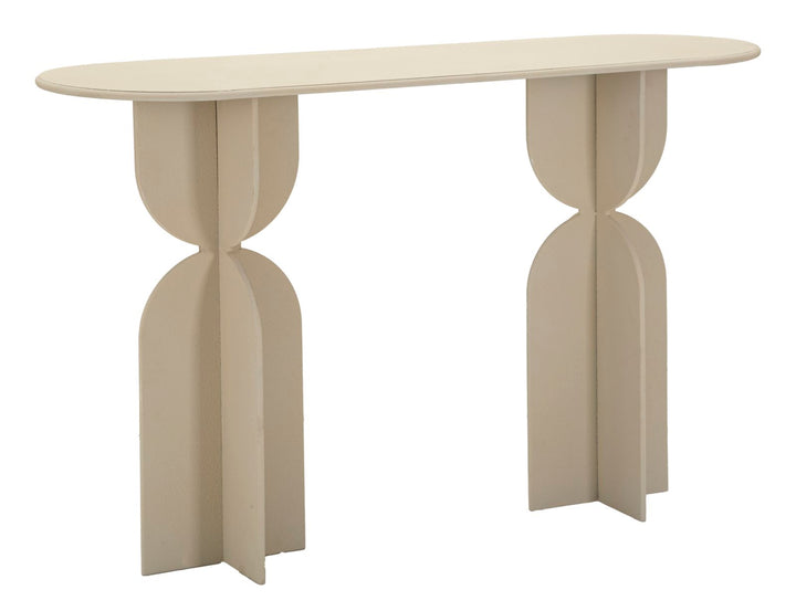 Bézs színű konzolasztal szoborszerű talppal – Dune modern előszoba