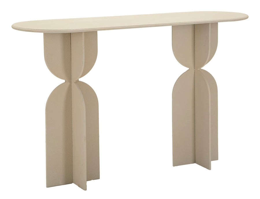 Bézs színű konzolasztal szoborszerű talppal – Dune modern előszoba