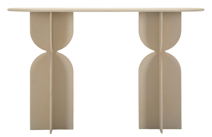 Bézs színű konzolasztal szoborszerű talppal – Dune modern előszoba